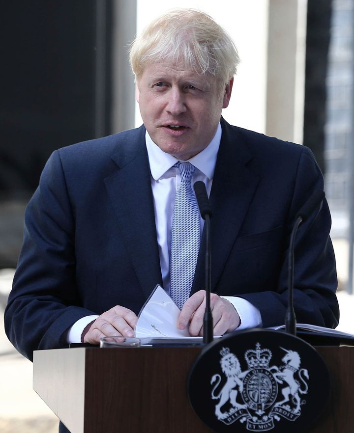 O Μπόρις Τζόνσον εδώ στην πρώτη «πρωθυπουργική» ομιλία του στην Ντάουνιγκ Στριτ. (London, England, UK)