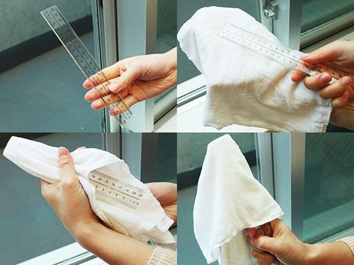定規を使ってサッシ用水拭き雑巾を作る