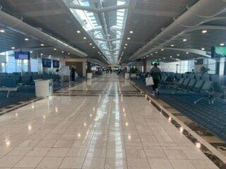 An empty concourse at Orlando International Airport.