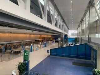 An empty concourse at Detroit Metropolitan Wayne County Airport.