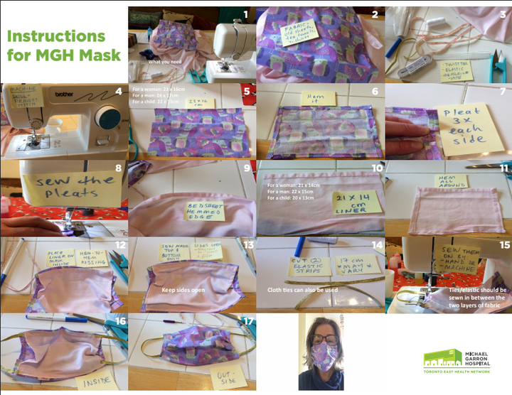 Instructions on how to make a cloth mask with a sewing machine.