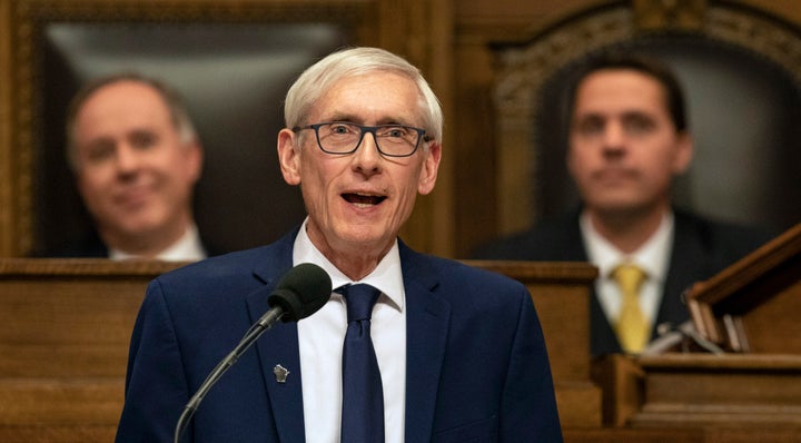 Wisconsin Gov. Tony Evers addresses a joint session of the Legislature in January 2019.