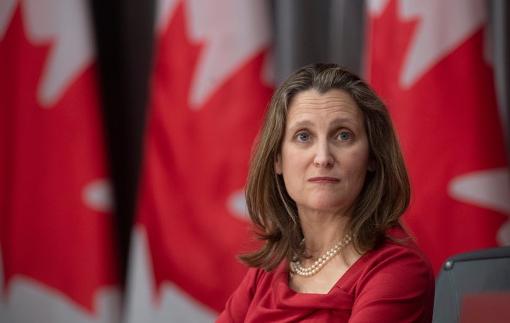 Deputy Prime Minister and Minister of Intergovernmental Affairs Chrystia Freeland in Ottawa, on April 6, 2020.