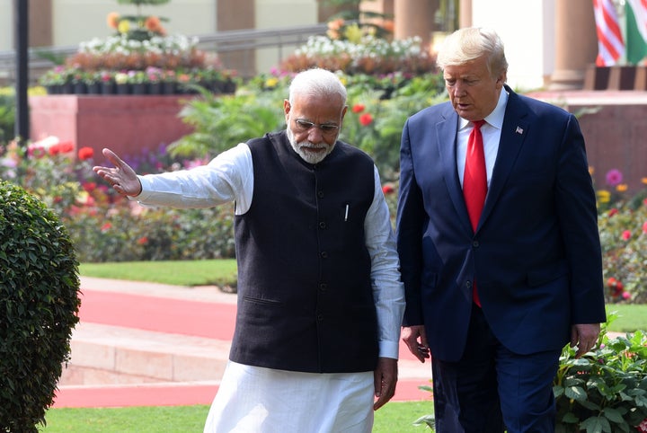 Prime Minister Narendra Modi and US President Donald Trump at Hyderabad House, on February 25, 2020 in New Delhi.