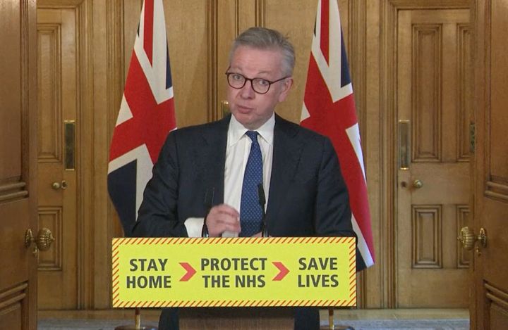 Screen grab of Minister for the Cabinet Office Michael Gove during a media briefing in Downing Street, London, on coronavirus (COVID-19).
