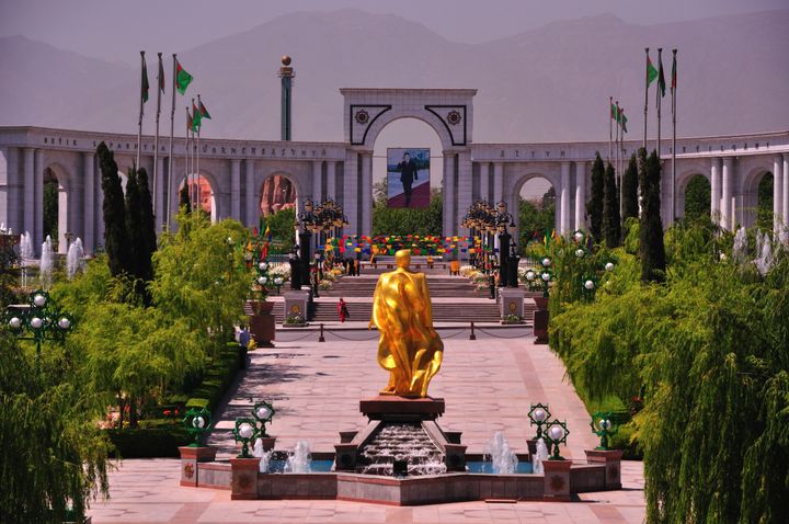 A golden statue in Ashgabat.