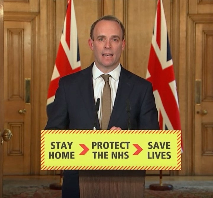 Dominic Raab during a media briefing in Downing Street, London, on coronavirus 