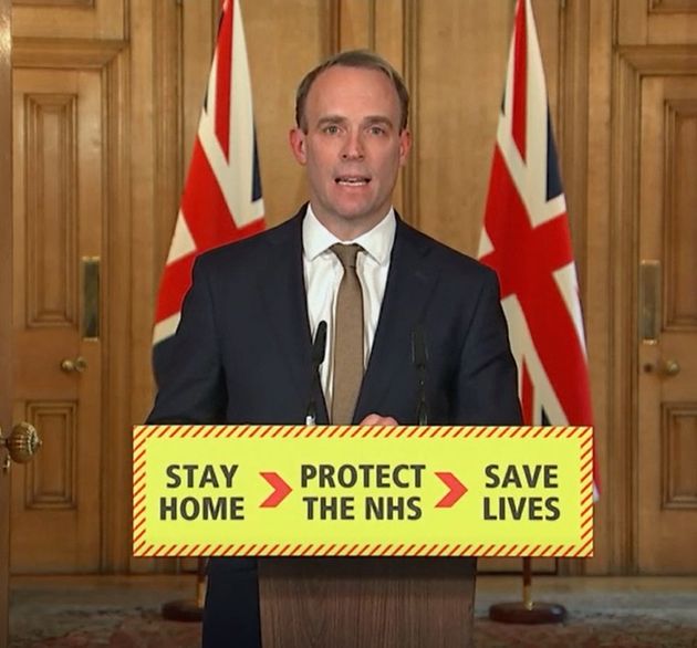 Dominic Raab during a media briefing in Downing Street, London, on coronavirus 