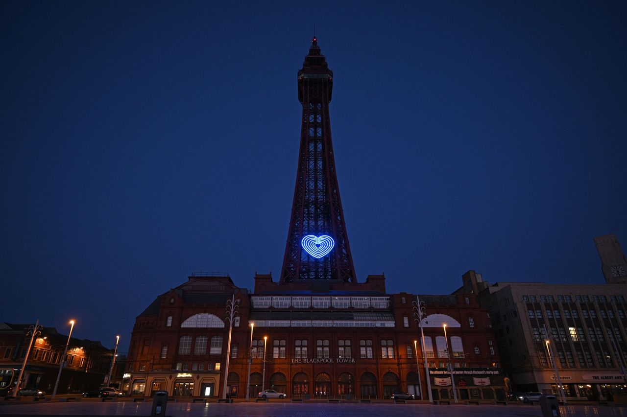 Blackpool tower lit up in support of NHS workers last month.
