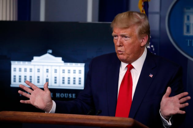 US President Donald Trump speaks about the coronavirus in the James Brady Press Briefing Room of the...