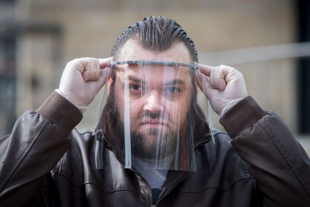 Sid Lovatt with his 3D printed protective mask that he has been supplying to front-line workers.