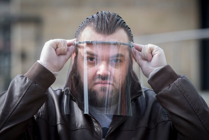 <strong>Sid Lovatt with his 3D printed protective mask that he has been supplying to front-line workers.</strong>