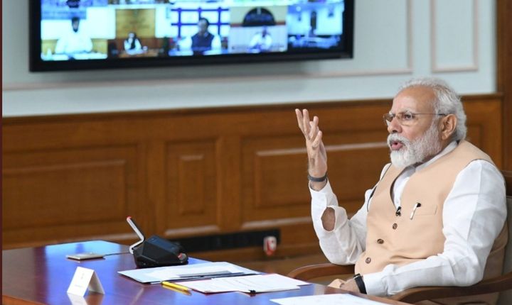 Prime Minister Narendra Modi during the all-party video conference. 