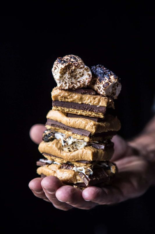 Get the No-Bake Triple Decker Peanut Butter S'mores Bars recipe from Half Baked Harvest