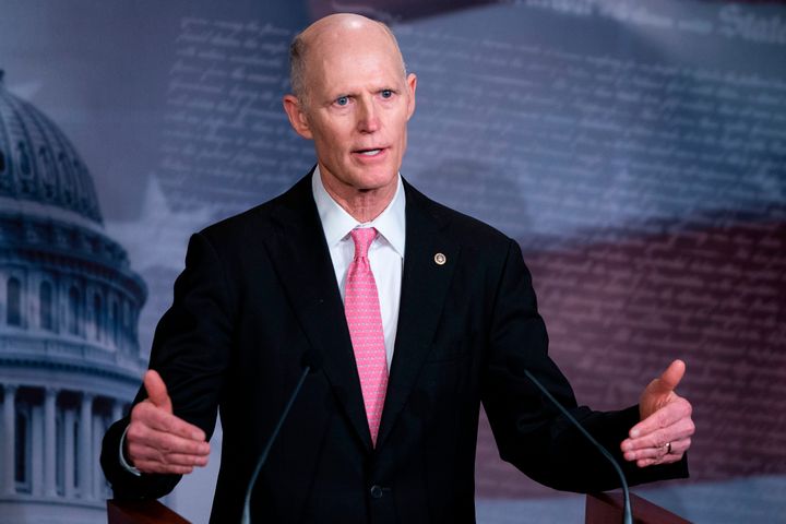 Senator Rick Scott (R-FL) speaks during a press conference at the US Capitol March 25, in Washington, D.C.