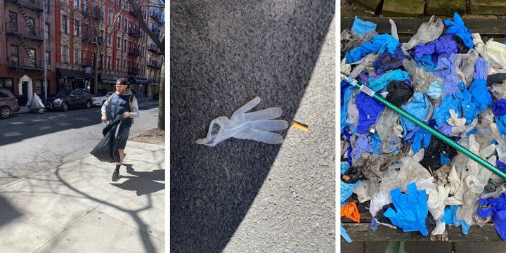 In New York City, Ryan McKenzie picked up and threw away all the discarded gloves and masks he found on the street over the weekend.