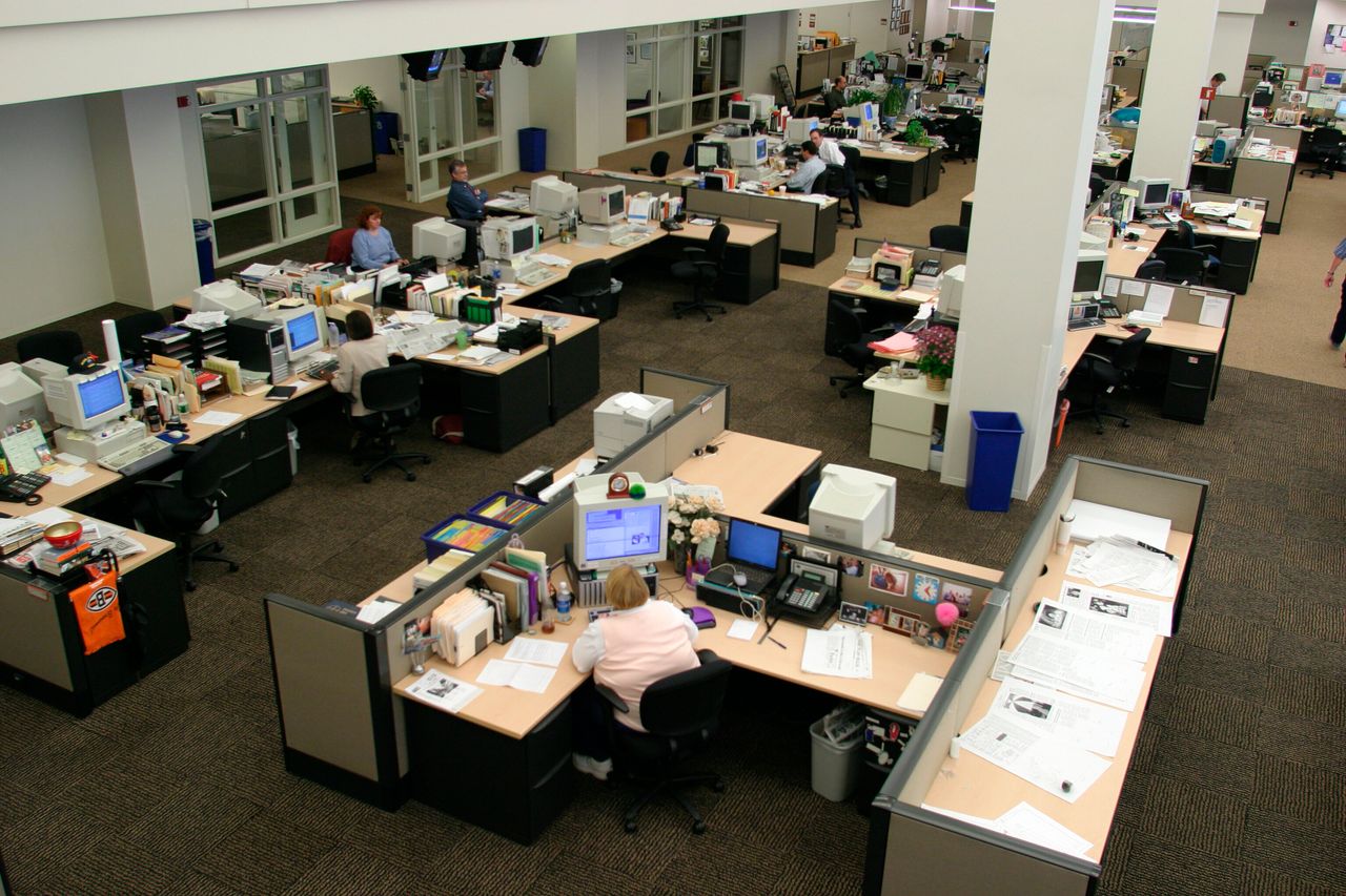 The newsroom of the Cleveland Plain Dealer, which laid off all but 14 reporters in early April. 