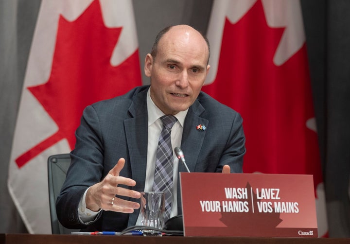 President of the Treasury Board Jean-Yves Duclos responds to a question during a news conference in Ottawa on April 8, 2020.