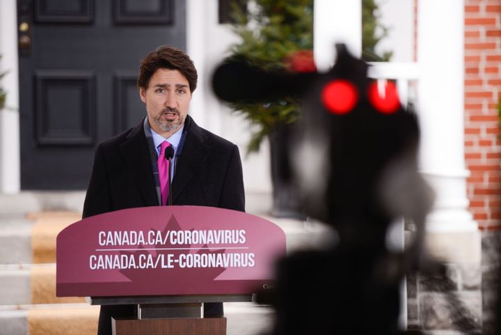 Prime Minister Justin Trudeau addresses Canadians on the COVID-19 pandemic from Rideau Cottage in Ottawa on April 8, 2020. 