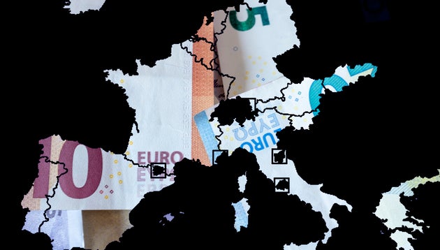 The shillouette of most of eurogroup wiht european money inside