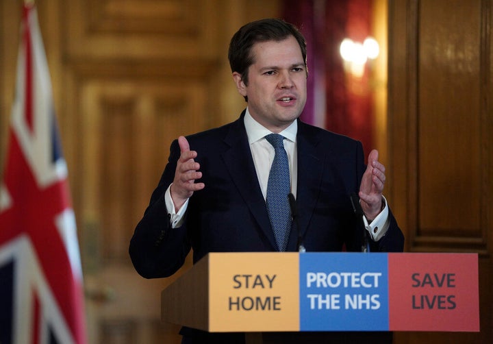 Housing, communities and local government secretary Robert Jenrick answering questions from the media at Downing Street.