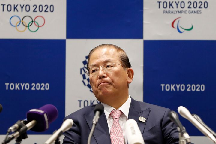 Tokyo 2020 Organizing Committee CEO Toshiro Muto attends a news conference after a Tokyo 2020 Executive Board Meeting in Tokyo Monday, March 30, 2020. Tokyo Olympic President Yoshiro Mori said Monday he expects to talk with IOC President Thomas Bach this week about potential dates and other details for the rescheduled games next year. Both Mori and Muto said the the cost of rescheduling will be “massive” - local reports suggest several billion dollars - with most of the expenses borne by Japanese taxpayers. (Issei Kato/Pool Photo via AP)