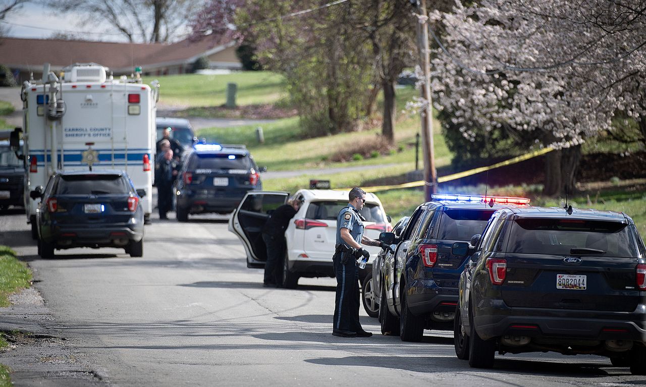 Police respond to a shooting in Maryland on April 2. It was one of three domestic violence murder-suicides that day.