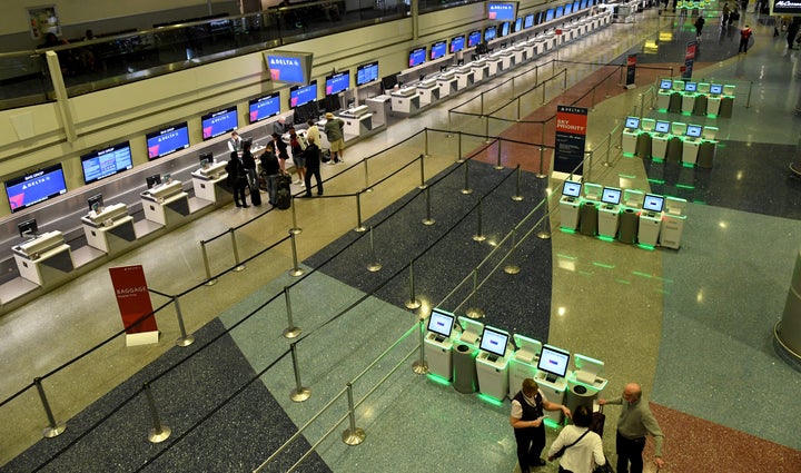 The near-empty check-in area for Delta Air Lines' terminal in Las Vegas last month.