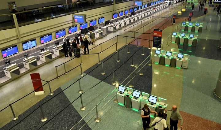 The near-empty check-in area for Delta Air Lines' terminal in Las Vegas last month.&nbsp;