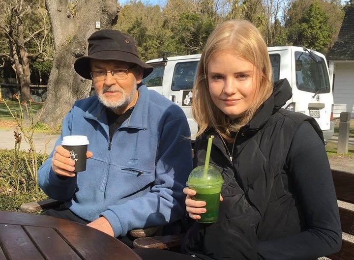 The author and her father at a farmers market in 2018.