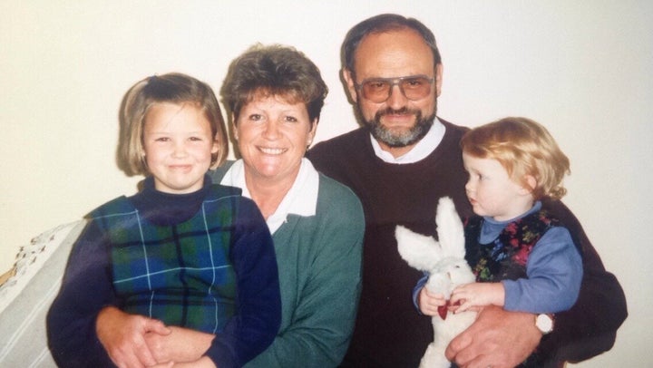 The author with one of her sisters (far left), mother and father in New Zealand in 1995.