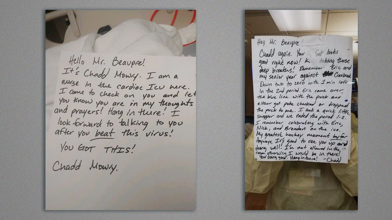 Chadd Mowry, an ICU nurse and family friend, communicated with Robert through handwritten signs.