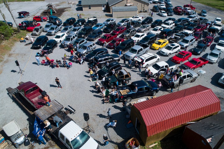 Worshippers in Mount Juliet, Tennessee, gather for a drive-in church service on March 29 after Gov. Bill Lee (R) signed an executive order that prohibits social gatherings of 10 or more in response to the spread of coronavirus.