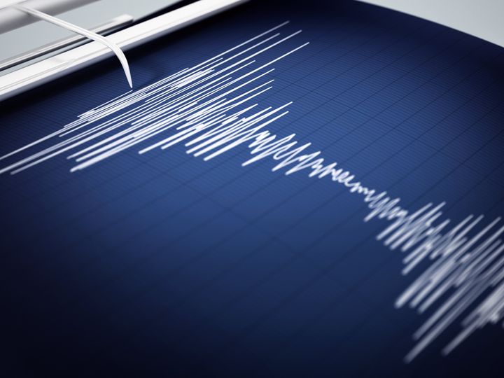 Seismograph recording the seismic activity of an earthquake.