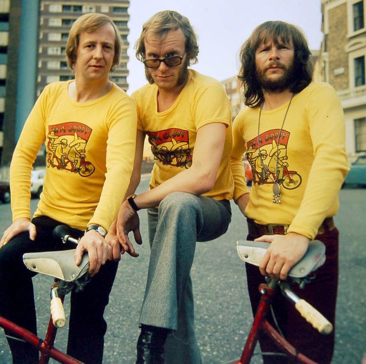 The Goodies pictured in 1973 (L-R) Tim Brooke-Taylor, Graeme Garden and Bill Oddie