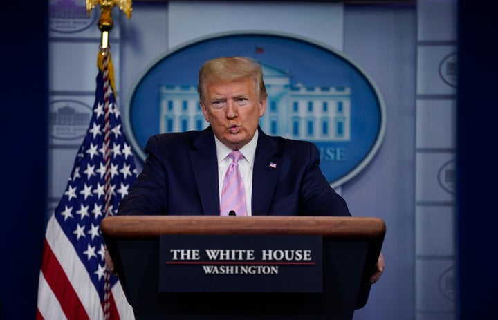 President Donald Trump speaks during a coronavirus task force briefing at the White House, Friday, April 10, 2020, in Washington. (AP Photo/Evan Vucci)