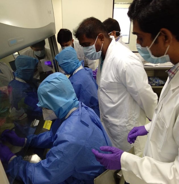 Researchers during the demonstration