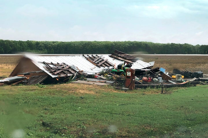 This image made from video provided by WLBT-TV, shows some of the storm damage in Yazoo County, Miss., on Sunday.