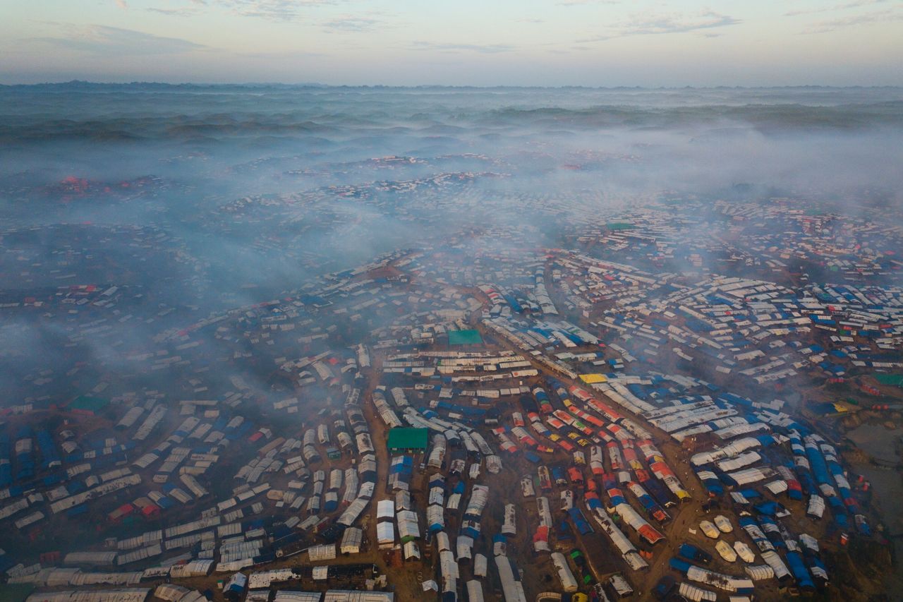 An aerial view of the Kutupalong Rohingya refugee camp, Bangladesh. 