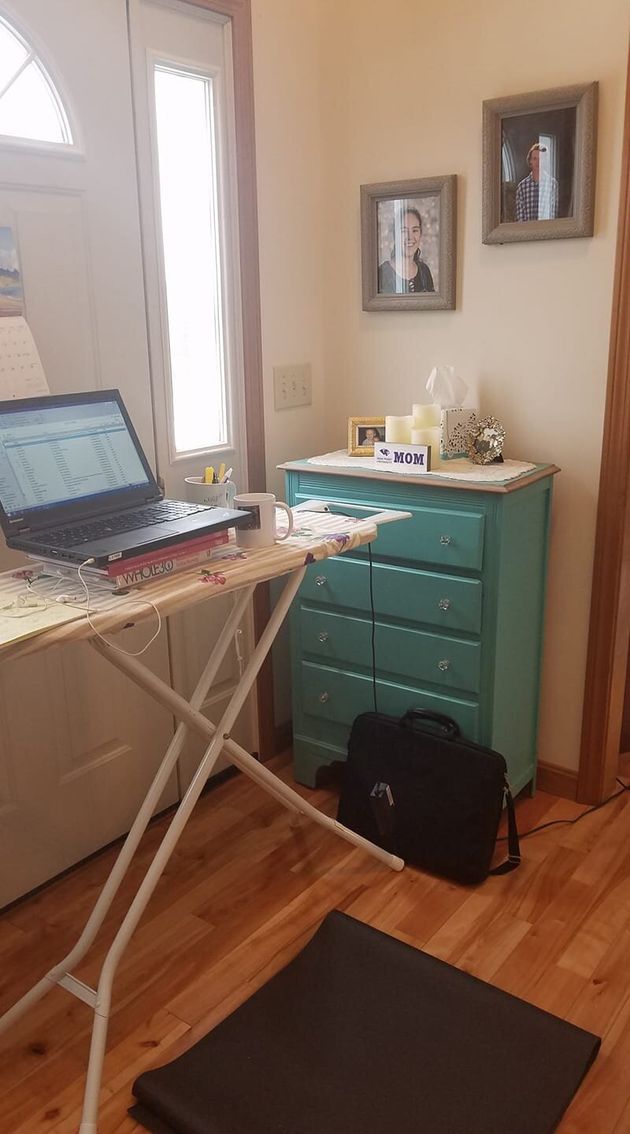 Human resource professional Jessica Chaloux Hill told HuffPost that her ironing board desk should be height-adjustable, but she hasn't yet 