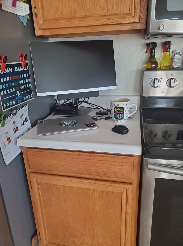 High school teacher Rachel Cresci transformed her kitchen area into her home office.