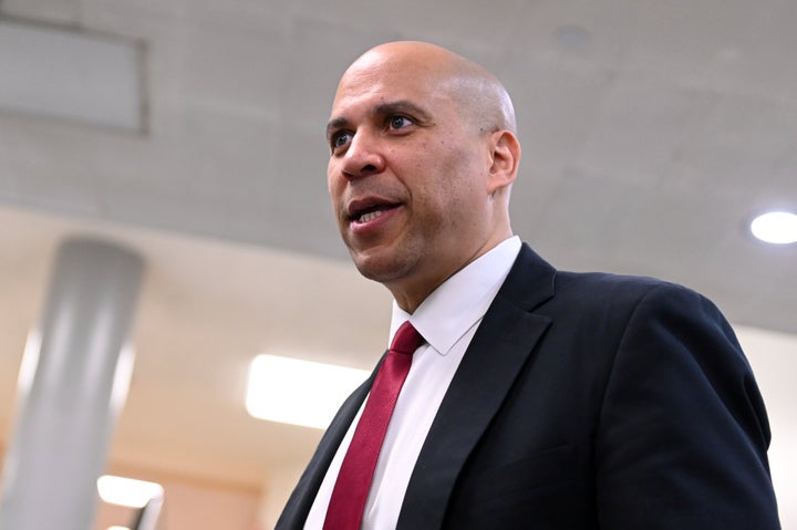 Sen. Cory Booker (D-N.J.) arrives for the fourth day of the Senate impeachment trial of President Donald Trump in Washington, D.C., Jan. 24, 2020.