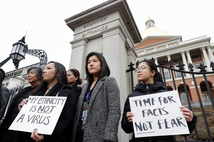 Jessica Wong, of Fall River, Mass., front left, Jenny Chiang, of Medford, Mass., center, and Sheila Vo, of Boston, from the s
