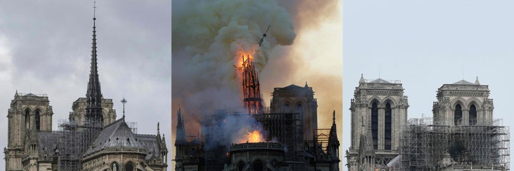 Antes, durante y después del incendio.