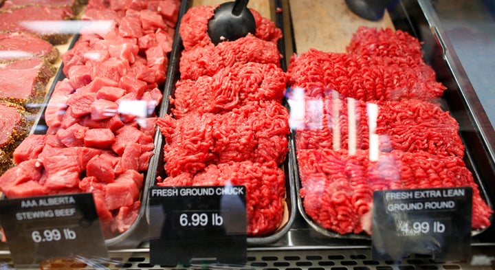 Ground Alberta beef in seen in coolers at Bon Ton Meat Market in Calgary, Alberta, Oct. 3, 2012. North American meat supplies are facing disruptions during the COVID-19 pandemic as processing plant workers fall ill.