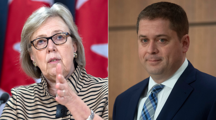 Green Party Parliamentary Leader Elizabeth May and Conservative Leader Andrew Scheer are shown in a composite image of photos from The Canadian Press.