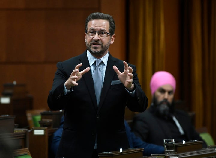 Bloc Quebecois Leader Yves-Francois Blanchet rises in the House of Commons on April 11, 2020.