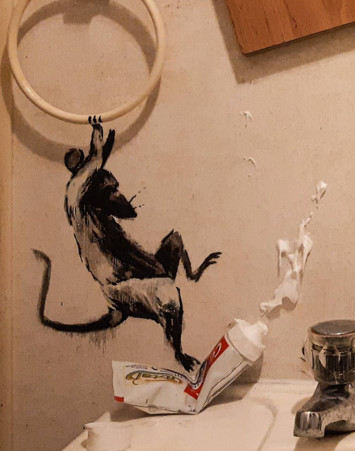 British street artist Banksy is now tackling his bathroom.