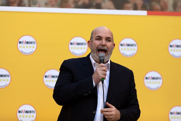 ROME, ITALY - 02/15 2020: Vito Crimi on stage speaks to the crowd in the square. Great demo ...