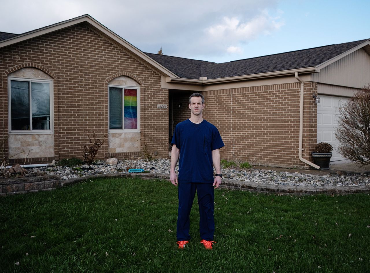 Chris Wasen, here at his Macomb home, was an orthopedic surgery nurse at Beaumont Hospital in metropolitan Detroit before his unit was turned over to COVID-19 care.